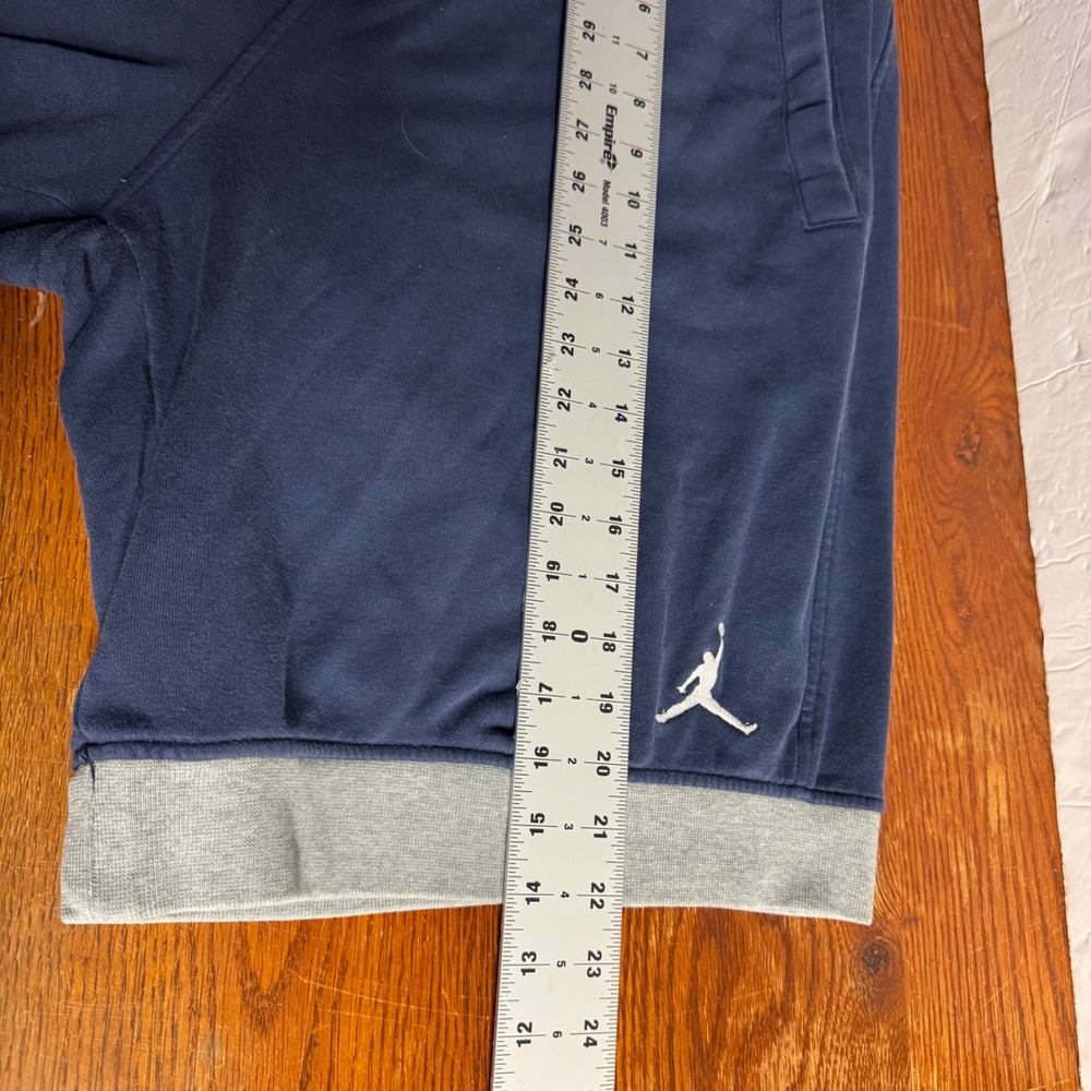 Jordan Mens Blue Fleece Shorts Jumpman Logo XXL Snap Pockets Gray Trim - Picture 6 of 7